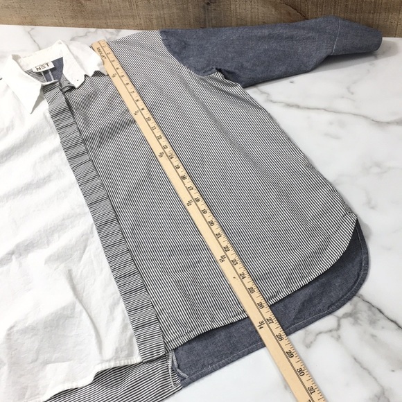 Planet Blue White Stripe Button‎ Front Shirt Womens 1 4-8 Long Sleeve Colorblock - Picture 12 of 16